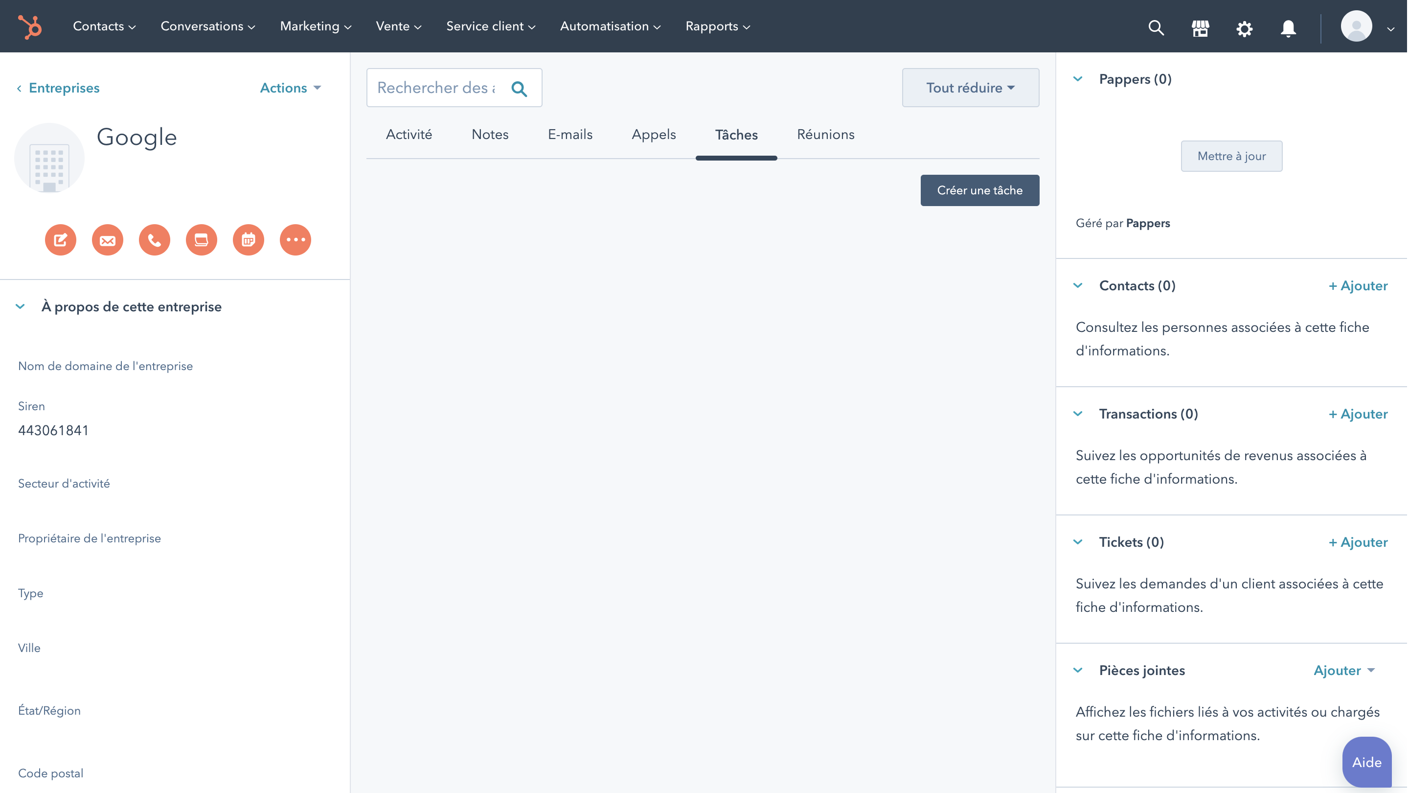 Find companies in the Pappers database using a SIREN number